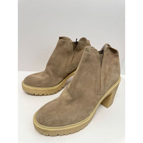 Dolce Vita Leather Boots Waterproof Tan Size 9.5 Block Heel Ankle Booties - Picture 1 of 9